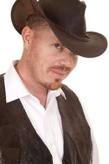 Cowboy close vest hat look small smile