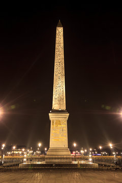 Egyptian Obelisk at the Place de la Concorde at midnight