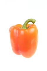 Single orange pepper with green stem