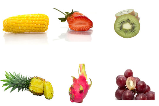 collection of fruits on white background