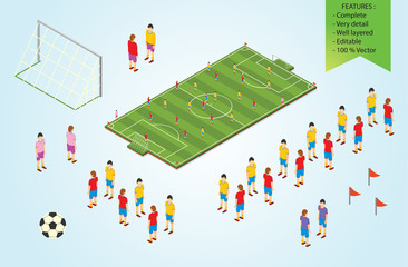 Isometric detail Football players in stadium