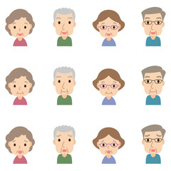 顔　表情セット　　高齢者　男女