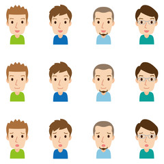 顔　表情セット／高齢者　男性