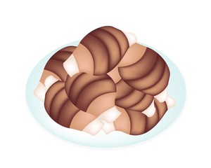 Fresh Taro Roots in A White Plate