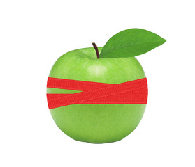 Fresh green apple and red type isolated on white