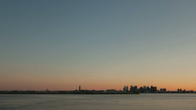 Time lapse Boston Airport Skyline Sunset