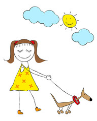 cartoon girl with dog