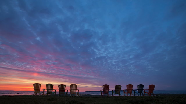 Time lapse Bood red Sky Sunrise Lake Hurton Chairs