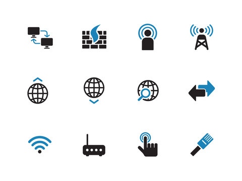 Networking duotone icons on white background.