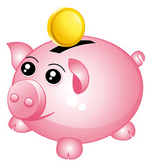 Piggy bank with one coin.