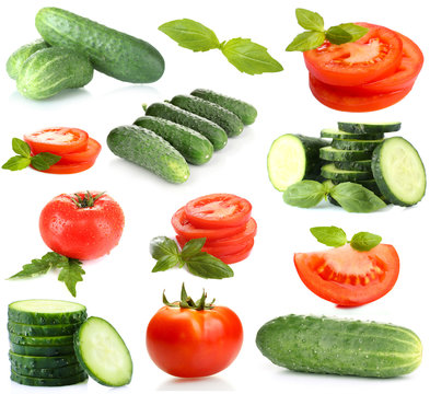 Collage of vegetables isolated on white