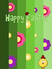 Easter greeting card - chick and little ladybird