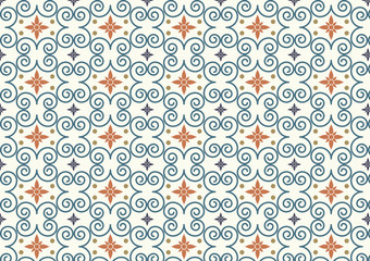 Retro Swirl and Flower Pattern on Pastel Color