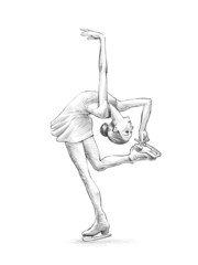 Hand-drawn Sketch, Pencil Illustration of a Figure Skater Woman