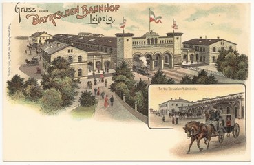 Gruss vom Bayrischen Bahnhof in Leipzig 1900 (hist. Postkarte)