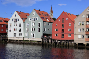 Naklejka premium Old Storehouses in Trondheim, Norway
