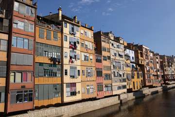 Fototapeta premium View of the old town with colorful houses reflected in water Jew