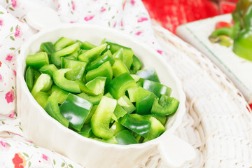 Bell pepper. Chopped Green Bell Pepper in bowl