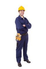Full body portrait of a worker, isolated on white