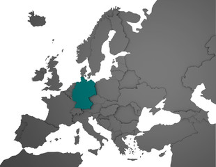 3D Europakarte grau / weiß- Deutschland türkis
