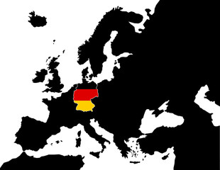 2D Europakarte schwarz/ weiß mit Deutschland Flagge