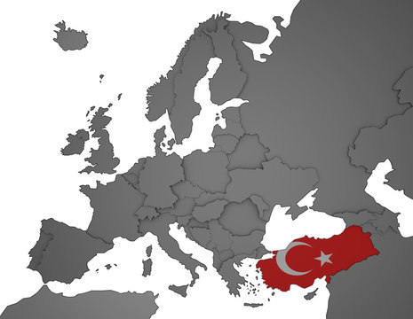 3D Europakarte grau / weiß- Türkei Flagge