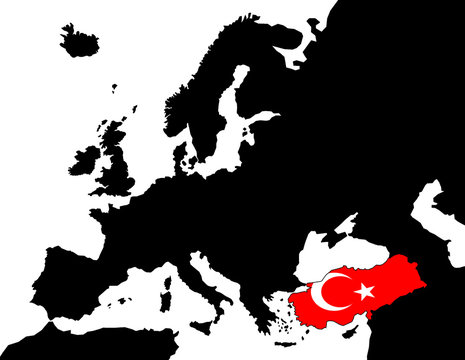 2D Europakarte schwarz/ wei&szlig; mit T&uuml;rkei Flagge