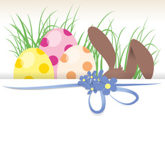 Easter bunny behind,dots,gift ribbon,background,vector