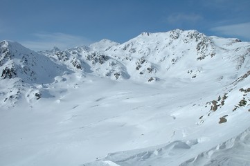 Valley in Alps in winter