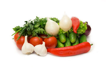 Assorted vegetables isolated on white background
