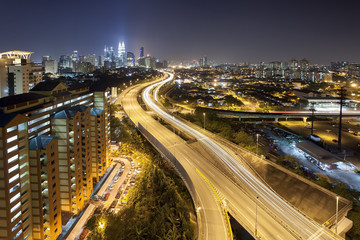 Fototapeta na wymiar Ampang Kuala Lumpur Elevated Highway City Skyline at Dusk