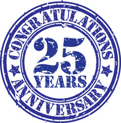 Cogratulations 25 years anniversary grunge rubber stamp, vector
