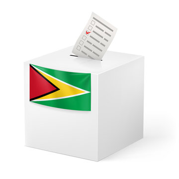 Ballot box with voting paper. Guyana