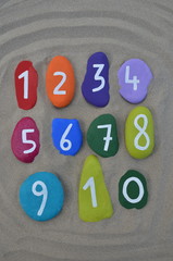 Set of numbers from one to ten on stones