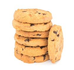 Chocolate chip cookies isolated on white background.