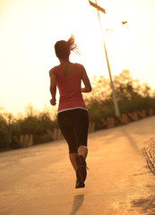healthy lifestyle young asian woman jogging sunrise outdoor