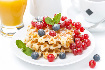 delicious breakfast with Belgian waffles and fresh berries