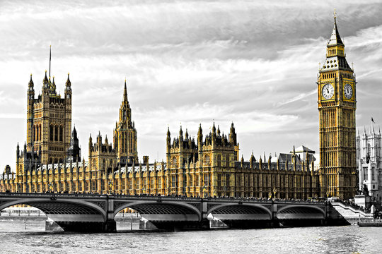 The Big Ben, the House of Parliament and the Westminster Bridge,