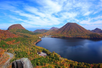 Autumn colours of Mt. Haruna and lake