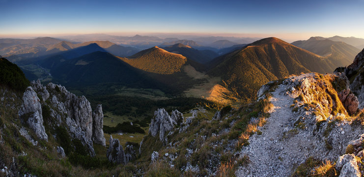 Slovakia mountain peak Rozsutec at sunset - panorama