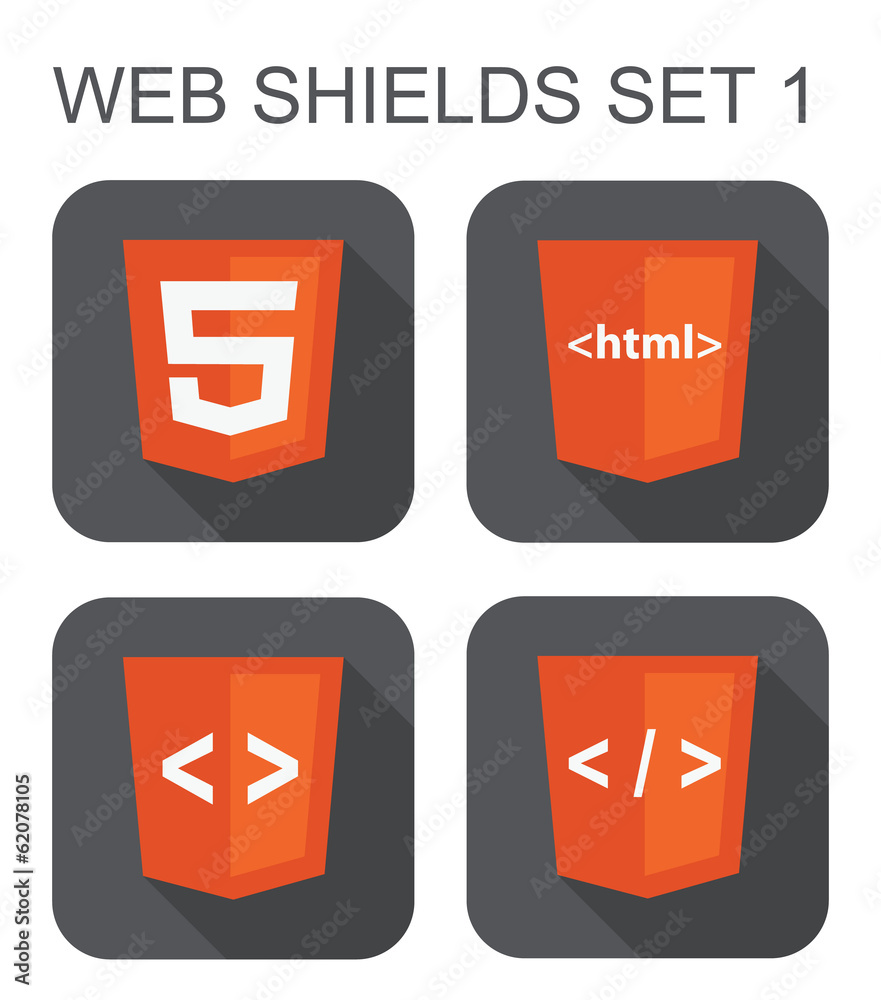 Poster vector collection of html web development shield signs: html5, t