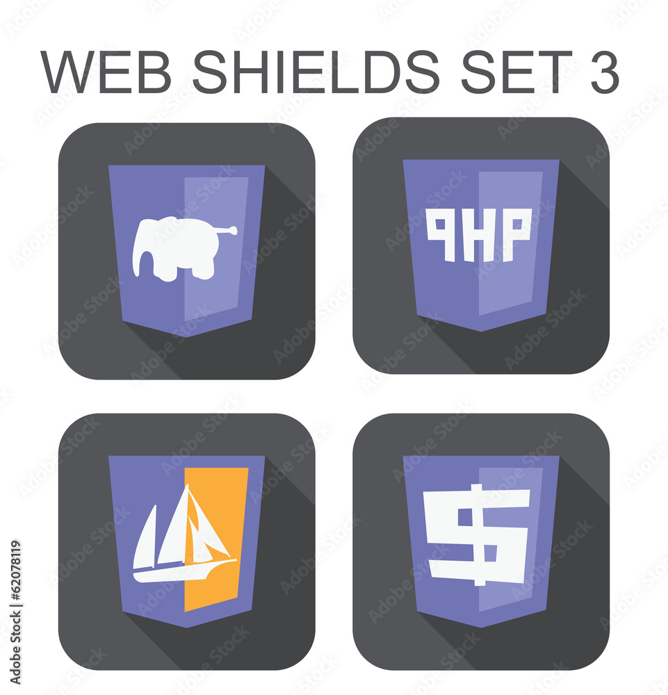 Poster vector collection of php web development shield signs: php eleph