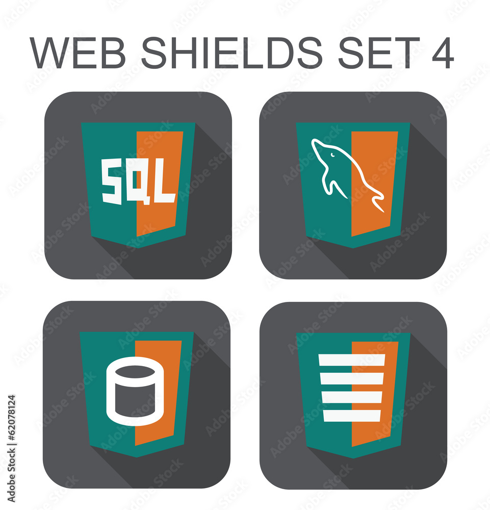 Poster vector collection of mysql web development shield signs: databas