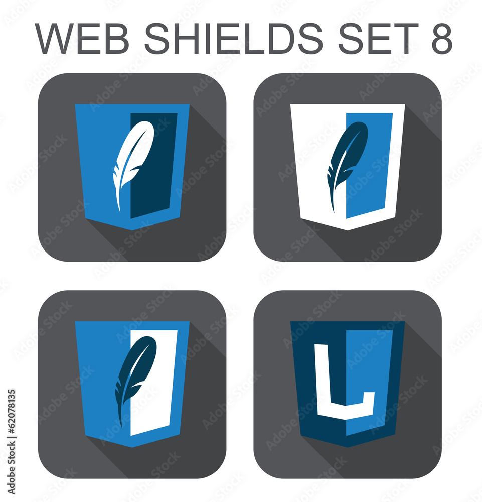 Poster vector collection of database web development shield signs: fea