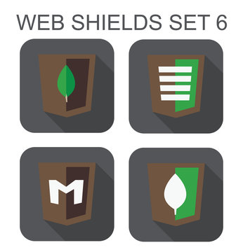 vector collection of mongo database web development shield signs