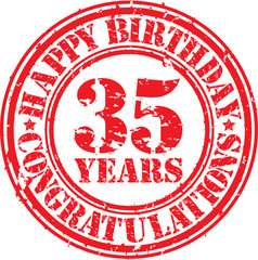 Happy birthday 35 years grunge rubber stamp, vector illustration