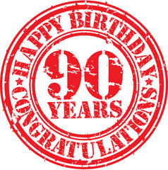 Happy birthday 90 years grunge rubber stamp, vector illustration