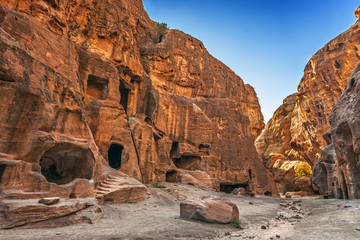 Cave dwellings in the canyon of Little Petra