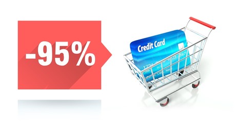 85 percent sale, shopping cart and credit card