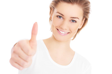 Woman with thumb up
